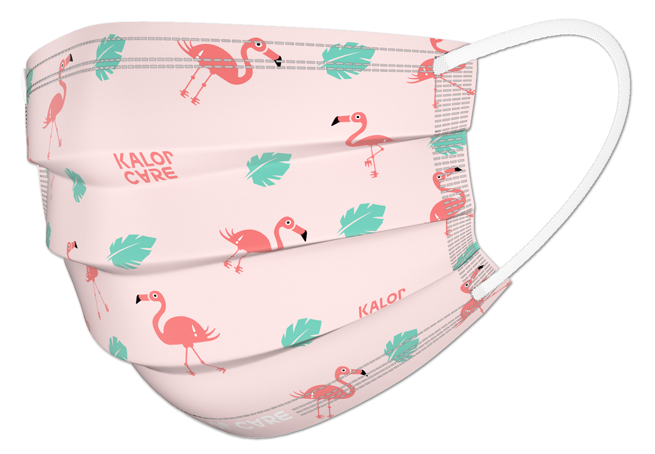 flamingo pattern disposable face mask for kids with earloop